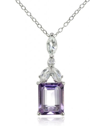 Sterling Silver Choice of Created or Genuine Gemstone & White Topaz Emerald-Cut Drop Necklace Amethyst $14.00 Necklaces