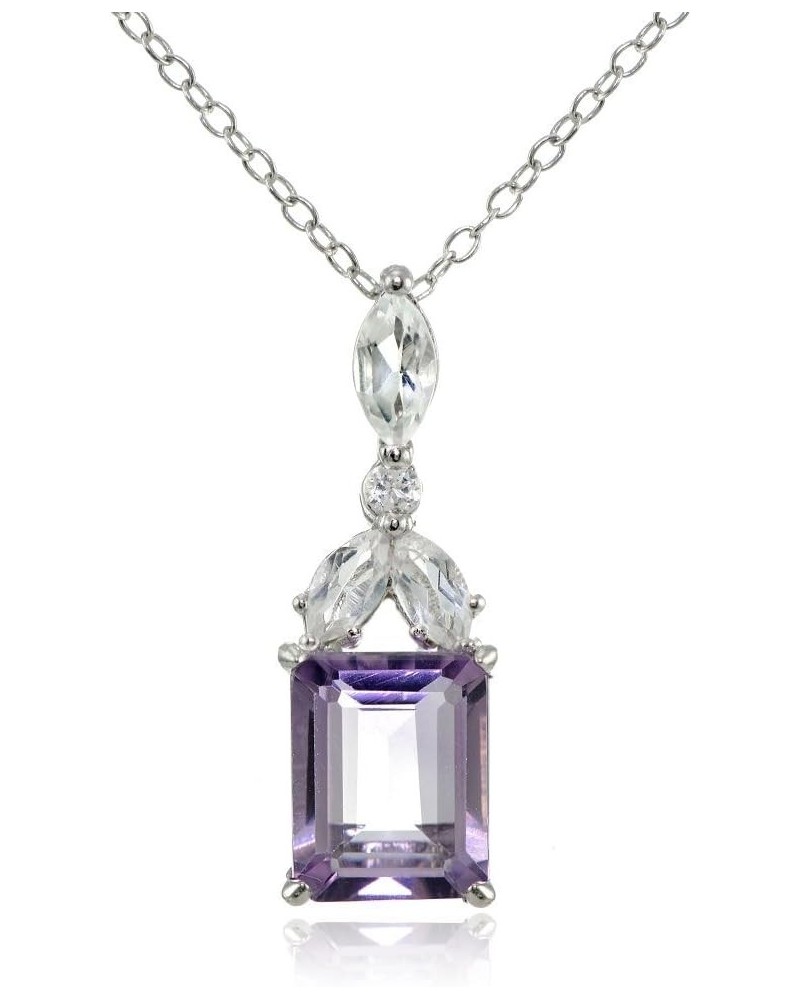 Sterling Silver Choice of Created or Genuine Gemstone & White Topaz Emerald-Cut Drop Necklace Amethyst $14.00 Necklaces