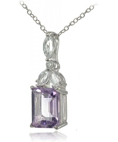 Sterling Silver Choice of Created or Genuine Gemstone & White Topaz Emerald-Cut Drop Necklace Amethyst $14.00 Necklaces