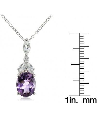 Sterling Silver Choice of Created or Genuine Gemstone & White Topaz Emerald-Cut Drop Necklace Amethyst $14.00 Necklaces