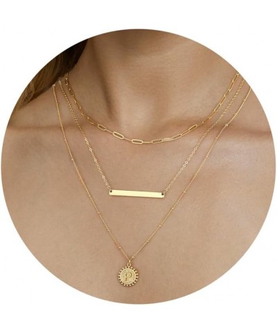 Layered Gold Necklace for Women - 14K Gold Plated Initial Necklaces for Women Dainty Coin Letter Necklace Layered Necklace Se...