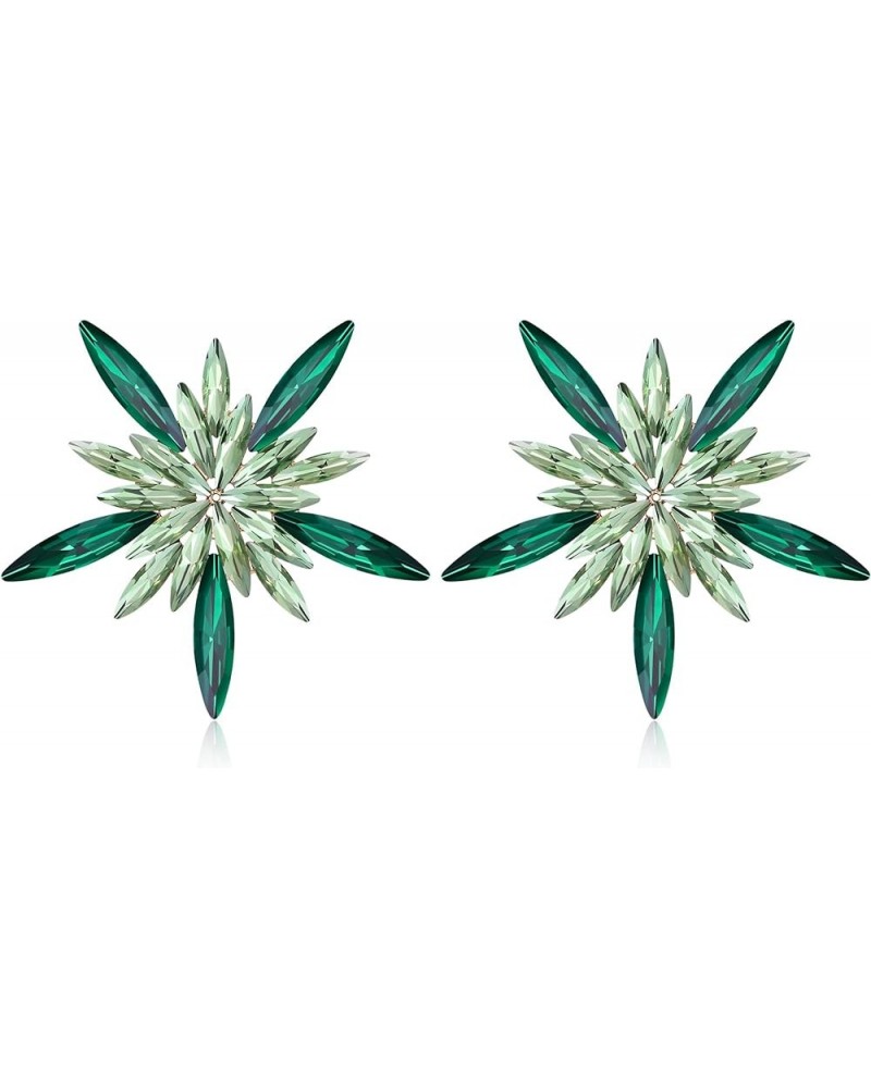 Wedding Austrian Crystal Art Deco Stud Earring, Prom Elegant Marquise Rhinestone Flower Earrings for Woman Girl Green Gold-To...