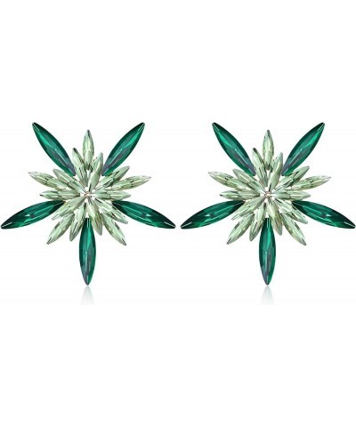 Wedding Austrian Crystal Art Deco Stud Earring, Prom Elegant Marquise Rhinestone Flower Earrings for Woman Girl Green Gold-To...