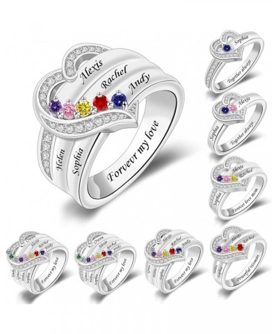 Custom Family Rings With Birthstones Personalized Sterling Silver Mother Birthstone Ring for Women Heart Name Ring with 1-8 K...