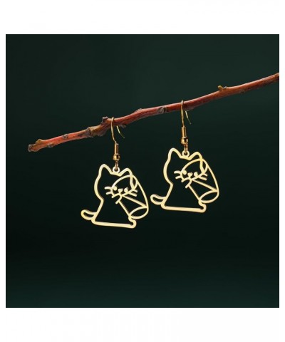 Dangling Cat Earrings Kawaii Aesthetic Funny Cartoon Kitten Drop Dangle Earrings with Hook Animals Lover Birthday Gifts Party...