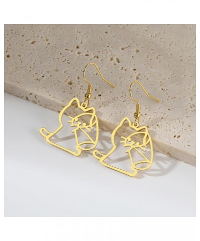 Dangling Cat Earrings Kawaii Aesthetic Funny Cartoon Kitten Drop Dangle Earrings with Hook Animals Lover Birthday Gifts Party...