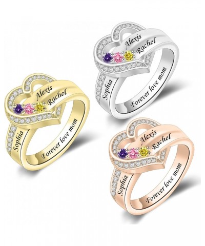 Custom Family Rings With Birthstones Personalized Sterling Silver Mother Birthstone Ring for Women Heart Name Ring with 1-8 K...