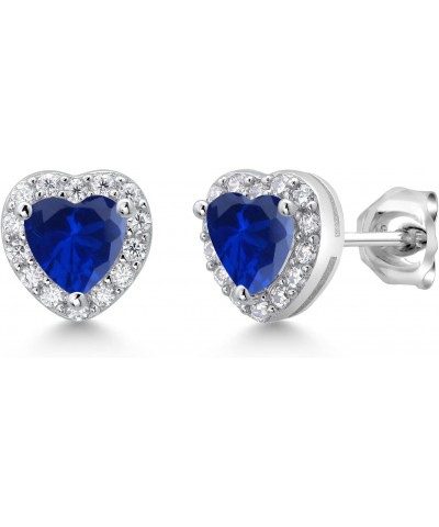 925 Sterling Silver Blue Created Sapphire and White Moissanite Stud Earrings For Women (1.22 Cttw, Heart Shape 5MM) $23.00 Ea...