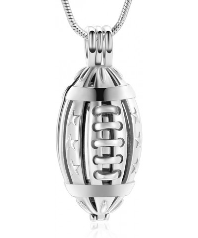 American Football Urn Necklace for Ashes for Men Women Cremation Jewelry of Loved Ones Memorial Mini Locket Pendant Silver $1...