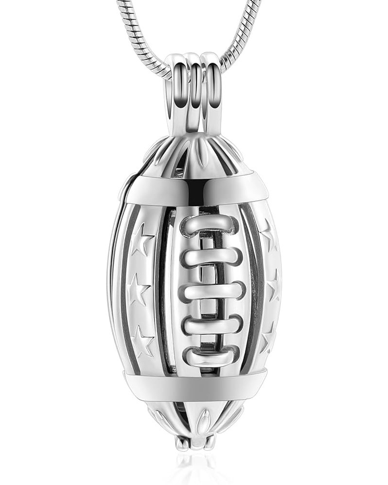 American Football Urn Necklace for Ashes for Men Women Cremation Jewelry of Loved Ones Memorial Mini Locket Pendant Silver $1...