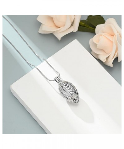 American Football Urn Necklace for Ashes for Men Women Cremation Jewelry of Loved Ones Memorial Mini Locket Pendant Silver $1...