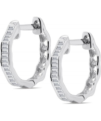 Hexagonal Styled 0.14 CTW Baguette Moissanite Diamonds With Latch Back Huggie Hoop Earrings For Women's in Solid 10K Gold (D ...