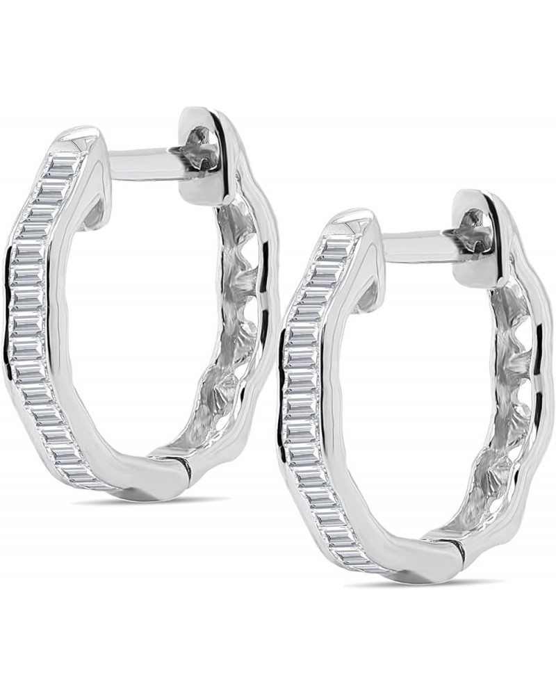 Hexagonal Styled 0.14 CTW Baguette Moissanite Diamonds With Latch Back Huggie Hoop Earrings For Women's in Solid 10K Gold (D ...