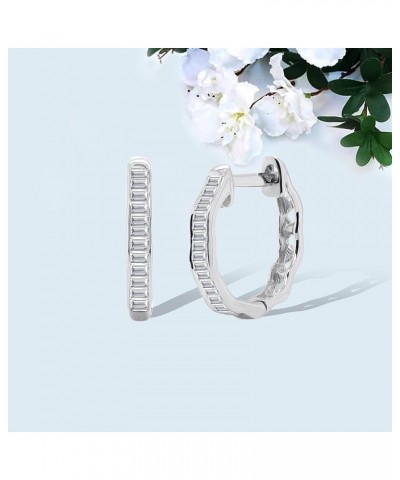 Hexagonal Styled 0.14 CTW Baguette Moissanite Diamonds With Latch Back Huggie Hoop Earrings For Women's in Solid 10K Gold (D ...