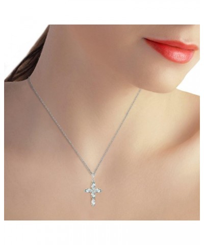 14k Gold Genuine Diamond & Aquamarine Cross Pendant Necklace White Gold 20.0 Inches $136.11 Necklaces