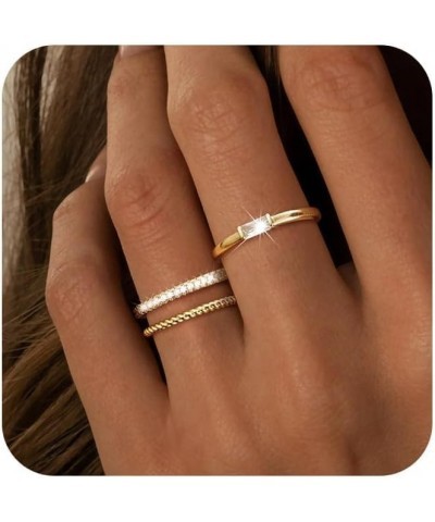 3Pcs Gold Rings for Women Trendy, 14k Gold Plated Stackable Rings Fake Diamond Band Thumb Rings Cubic Zirconia Non Tarnish Go...