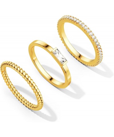 3Pcs Gold Rings for Women Trendy, 14k Gold Plated Stackable Rings Fake Diamond Band Thumb Rings Cubic Zirconia Non Tarnish Go...