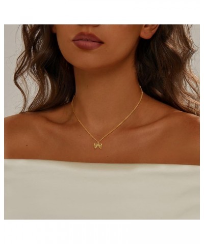 Bow Necklace for Women, Dainty 14K Gold Plated Bowknot Choker Necklace Silver Necklace for Women Beads Chain Cute Pendant Nec...