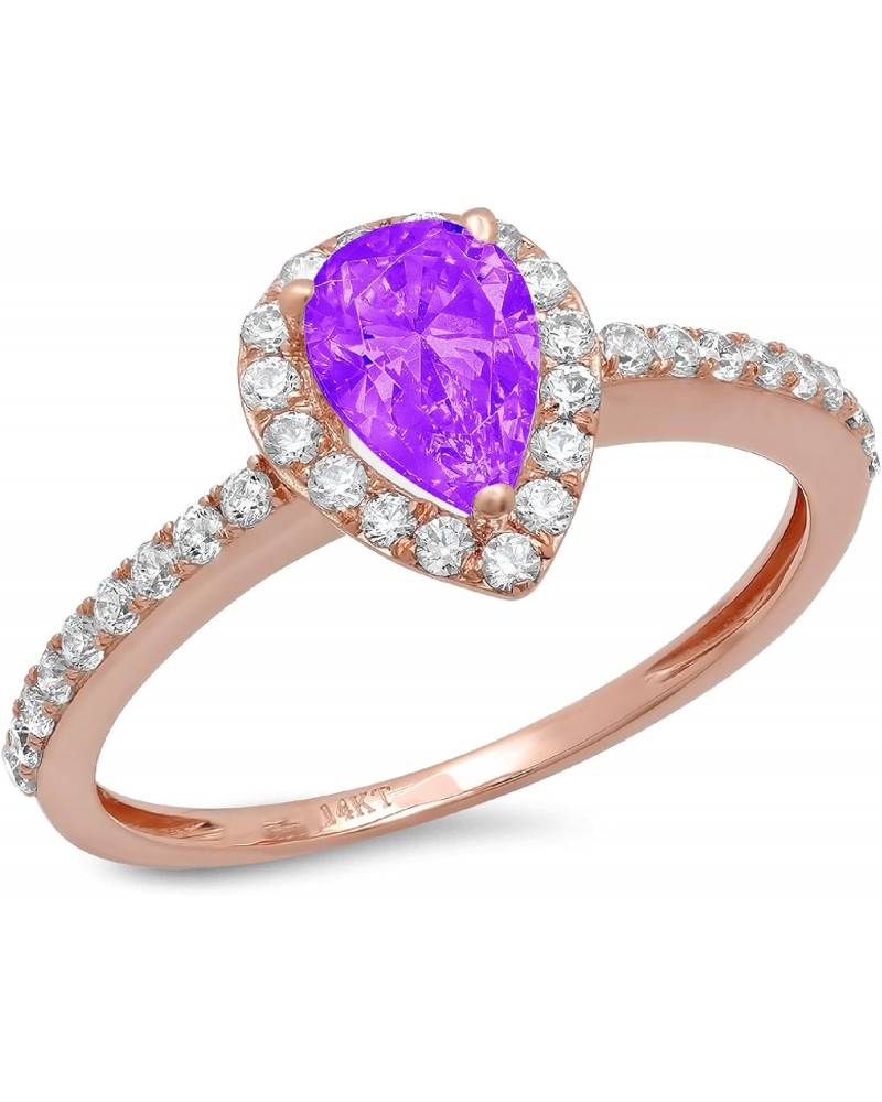 1.32 Brilliant Pear Cut Solitaire W/Accent Natural Purple Amethyst Anniversary Promise Engagement ring Solid 18K Rose Gold $2...