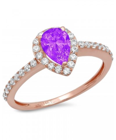 1.32 Brilliant Pear Cut Solitaire W/Accent Natural Purple Amethyst Anniversary Promise Engagement ring Solid 18K Rose Gold $2...