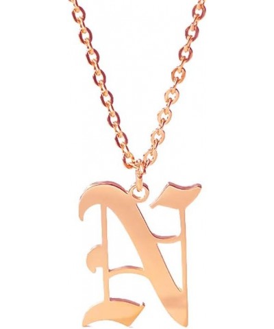 Old English Font Initial Letter Necklace Stainless Steel Alphabet Pendant Birthday Gift for Women MZ-NE-rose gold--N $11.26 N...