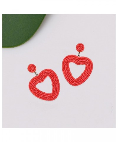 RedPink Beaded Drop Earrings for Women Seed Bead Heart Shape Dangle Earrings Handmade Beaded Earring Studs for Girls Valentin...