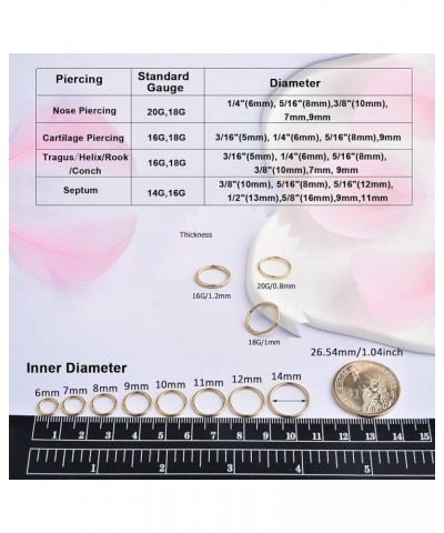 Gold Hinged 20g 18g 16g Nose Rings Hoops 6mm 8mm 10mm 12mm 14mm 16mm Septum Ring Clicker Cartilage Helix Hoop Earrings Set 16...