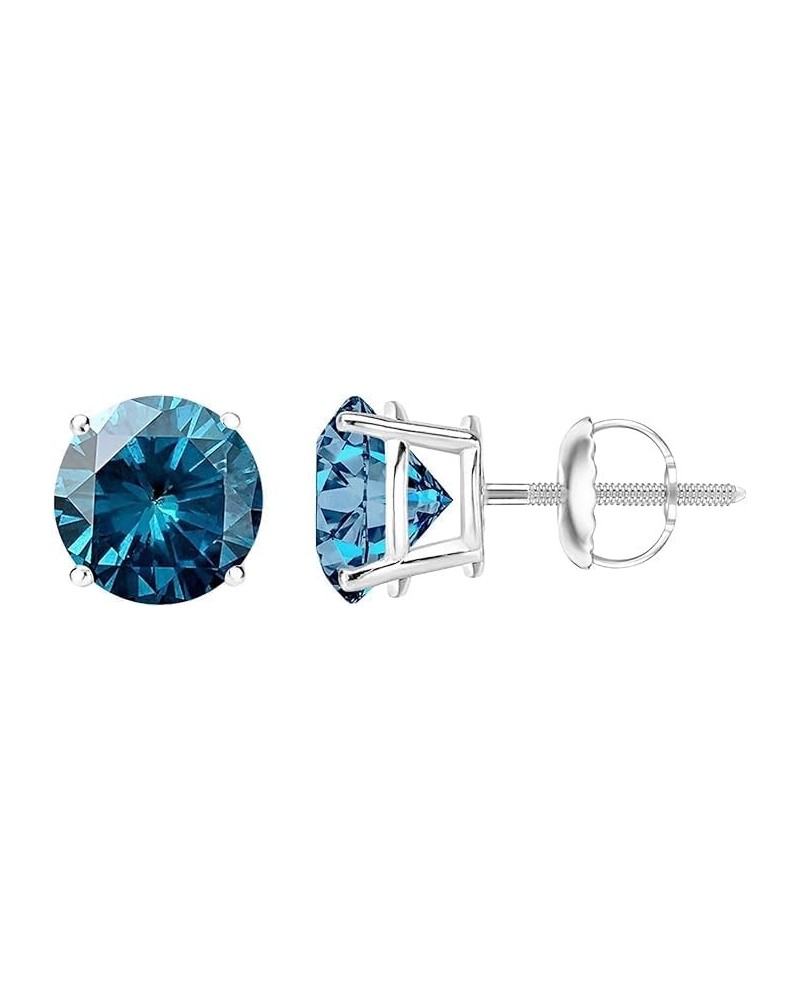 Charming Creation 7MM Round Cut Blue Diamond 4-Prong Solitaire Stud Earrings 14K White Gold Finish For Women's & Girls $9.17 ...