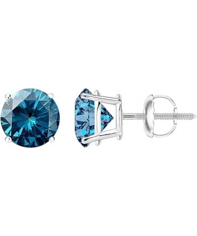 Charming Creation 7MM Round Cut Blue Diamond 4-Prong Solitaire Stud Earrings 14K White Gold Finish For Women's & Girls $9.17 ...