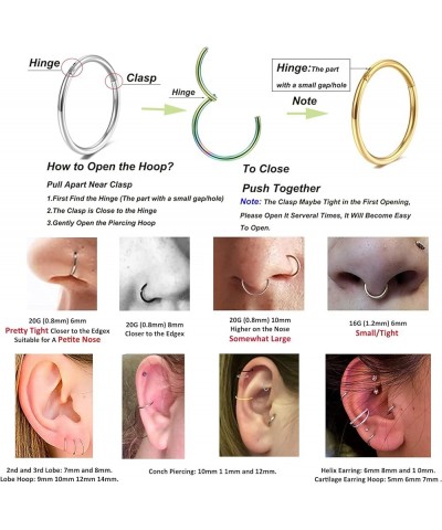 Gold Hinged 20g 18g 16g Nose Rings Hoops 6mm 8mm 10mm 12mm 14mm 16mm Septum Ring Clicker Cartilage Helix Hoop Earrings Set 16...