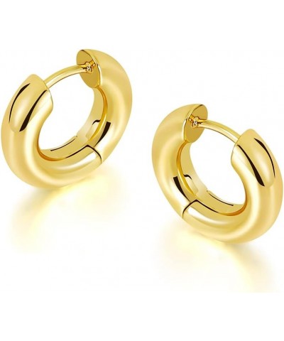 Small Chunky Thick Hoop Earrings for Women Girls Gold Hoops Huggie Earrings for Men Gift, 14K Gold Plated 5/8" Hoop Gold $10....