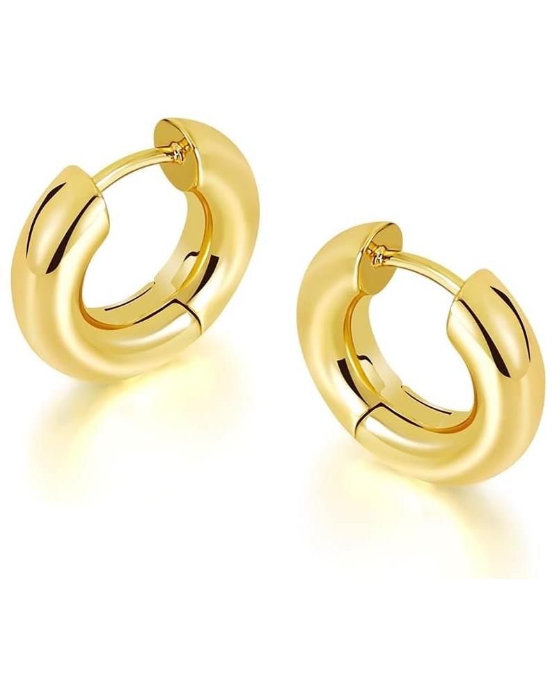 Small Chunky Thick Hoop Earrings for Women Girls Gold Hoops Huggie Earrings for Men Gift, 14K Gold Plated 5/8" Hoop Gold $10....