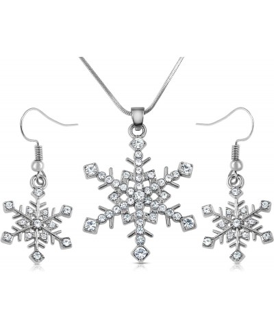 Snowflake Necklace and Dangle Earrings Christmas Jewelry Gift Set for Winter Fashion, Women Teens Stocking Stuffer Ideas Clea...