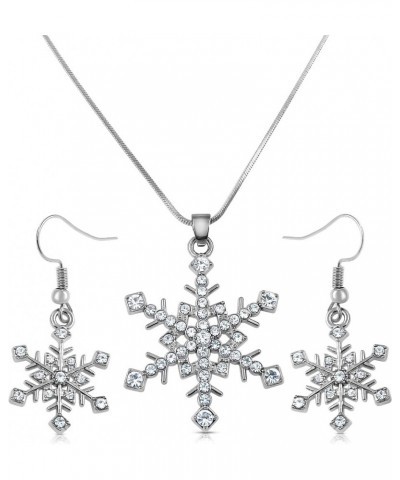 Snowflake Necklace and Dangle Earrings Christmas Jewelry Gift Set for Winter Fashion, Women Teens Stocking Stuffer Ideas Clea...