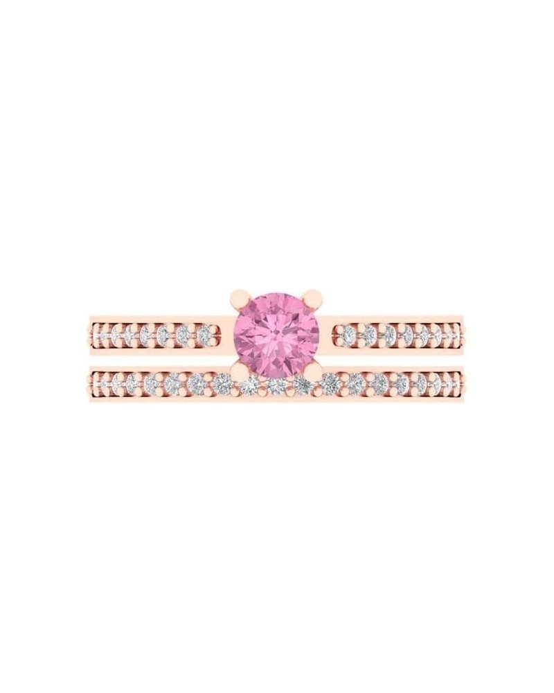 Round Cut Pink Sapphire & White Diamond 925 Sterling Silver In 14K Rose Gold Over Diamond Bridal Wedding Engagement Ring Set ...