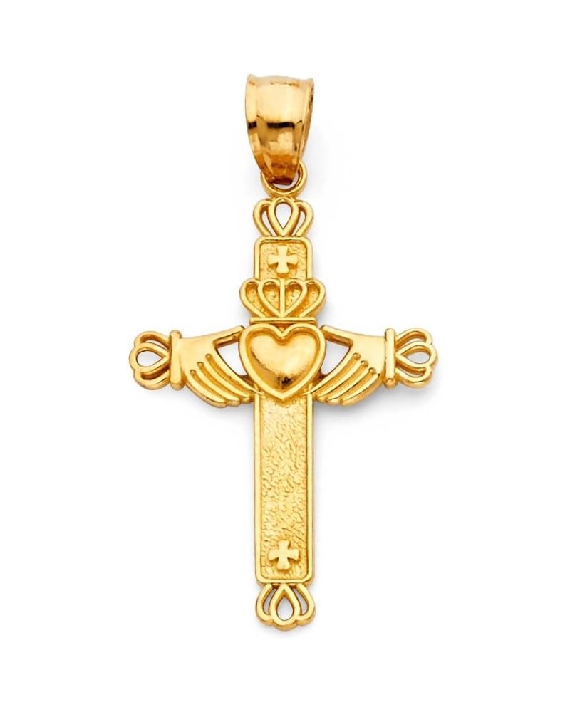 TGDJ 14k Yellow Gold Claddagh Cross Religious Pendant Height 26 MM Width 20 MM $77.53 Pendants