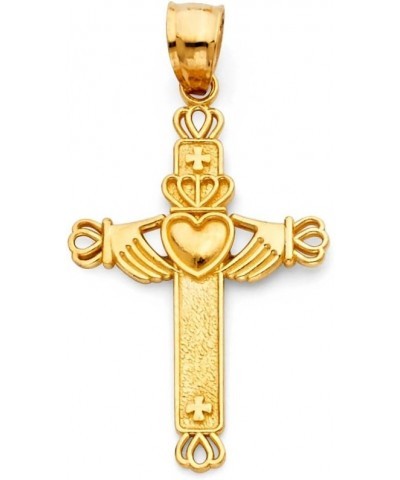 TGDJ 14k Yellow Gold Claddagh Cross Religious Pendant Height 26 MM Width 20 MM $77.53 Pendants