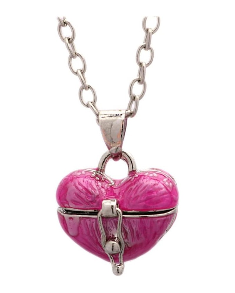 Small Heart Locket Necklace for Women Y2k Heart Shaped Box Pendant Necklace Pink $8.95 Necklaces