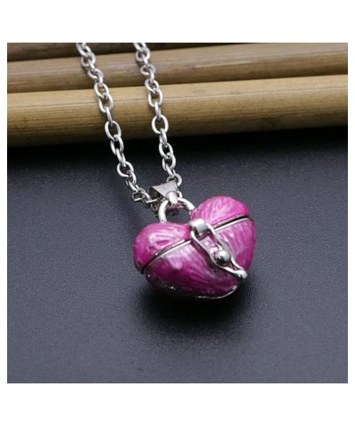 Small Heart Locket Necklace for Women Y2k Heart Shaped Box Pendant Necklace Pink $8.95 Necklaces