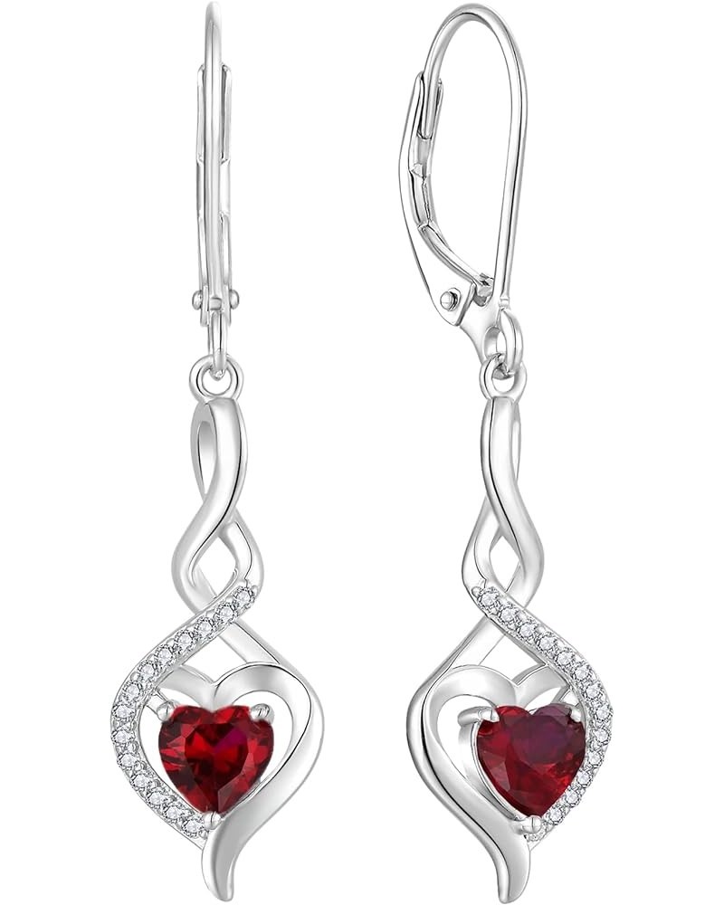 Infinity Heart Earrings Sterling Silver Twisted Leverback Earring Gemstones Jewelry for Women 07-Ruby-Jul $34.08 Earrings