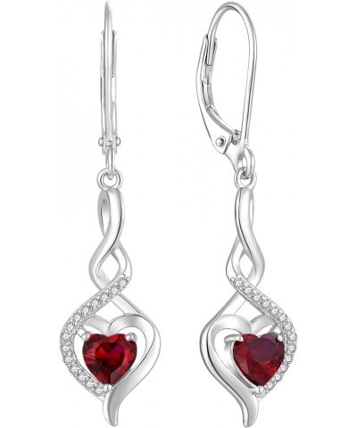 Infinity Heart Earrings Sterling Silver Twisted Leverback Earring Gemstones Jewelry for Women 07-Ruby-Jul $34.08 Earrings