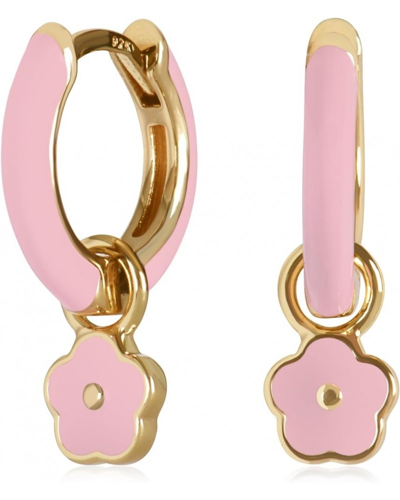 14K Gold Plated Sterling Silver Enamel Color Huggie Hoop Earrings for Women – Wide Range of Vibrant Color Options Available P...