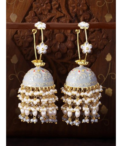 Earrings Indian Traditional Bollywood Jewelry For Women Girls Hoop Grey Bali $15.75 Earrings