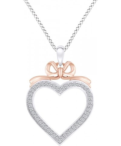 White Natural Diamond Heart Pendant Necklace for women in 925 Sterling Silver and 10K Rose Gold Bow Heart rose-gold-and-sterl...