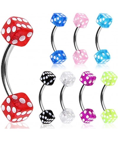 316L Surgical Steel Curved Barbell/Eyebrow Ring with UV Coated Acrylic Dice Balls Light Blue $9.00 Body Jewelry