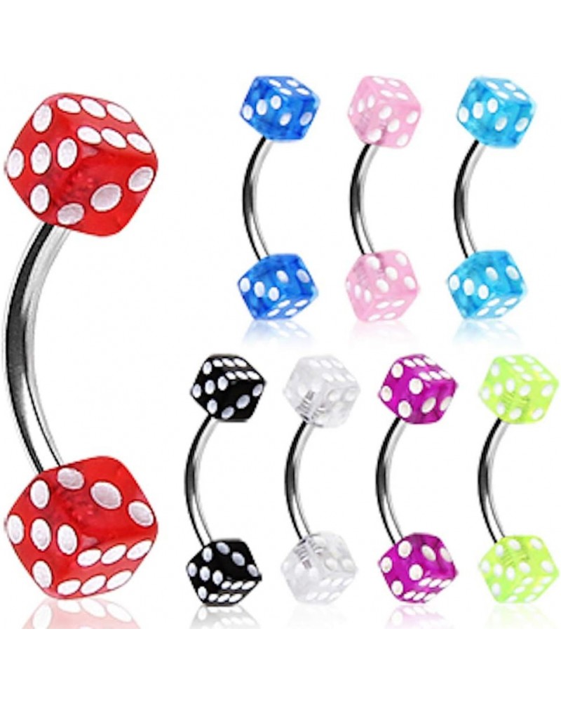 316L Surgical Steel Curved Barbell/Eyebrow Ring with UV Coated Acrylic Dice Balls Light Blue $9.00 Body Jewelry