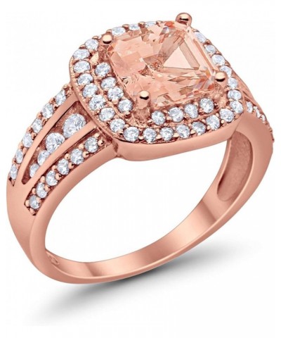 Halo Art Deco Wedding Engagement Ring Princess Cut Round Cubic Zirconia 925 Sterling Silver Rose Tone, Simulated Morganite CZ...