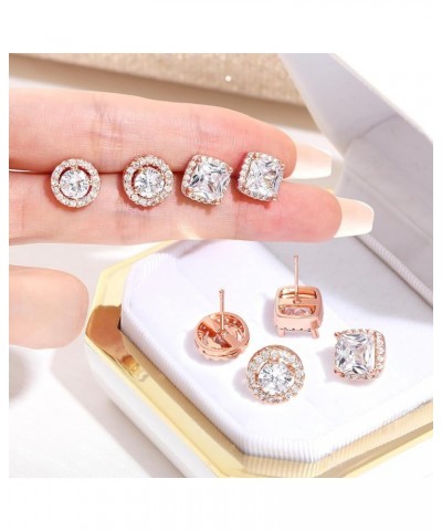 Brilliant Round Square Halo Stud Earrings for Women Men | 2 Pairs Cubic Zirconia Simulated Faux Diamond Halo Stud Earrings Se...