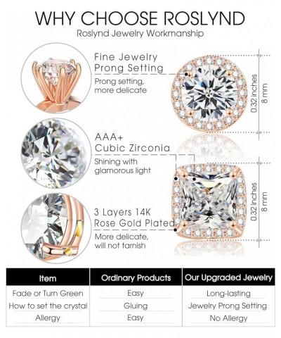 Brilliant Round Square Halo Stud Earrings for Women Men | 2 Pairs Cubic Zirconia Simulated Faux Diamond Halo Stud Earrings Se...