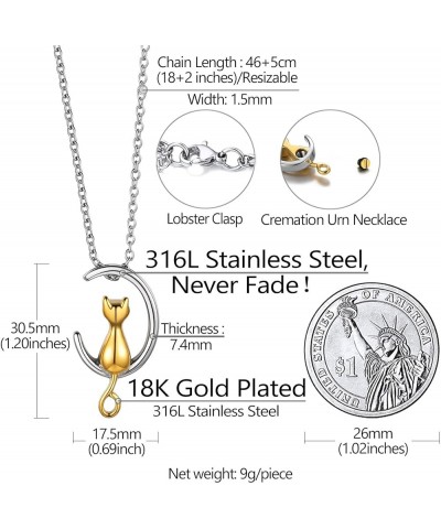 Urn Necklaces for Ashes for Women Men Cremation Pendant Necklace for Ashes Stainless Steel Memorial Jewelry 01-Gold cat Stain...